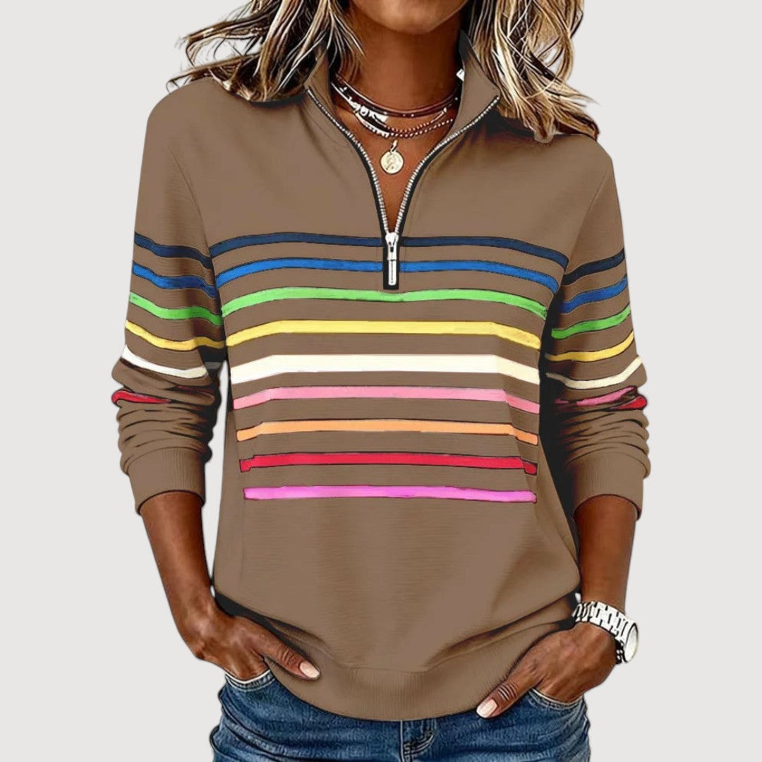Megan | Striped Half-Zip Casual Top