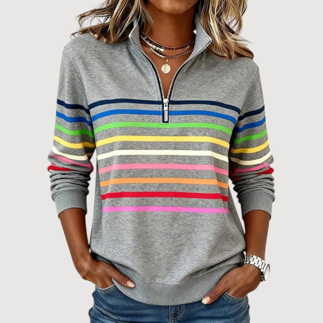 Megan | Striped Half-Zip Casual Top