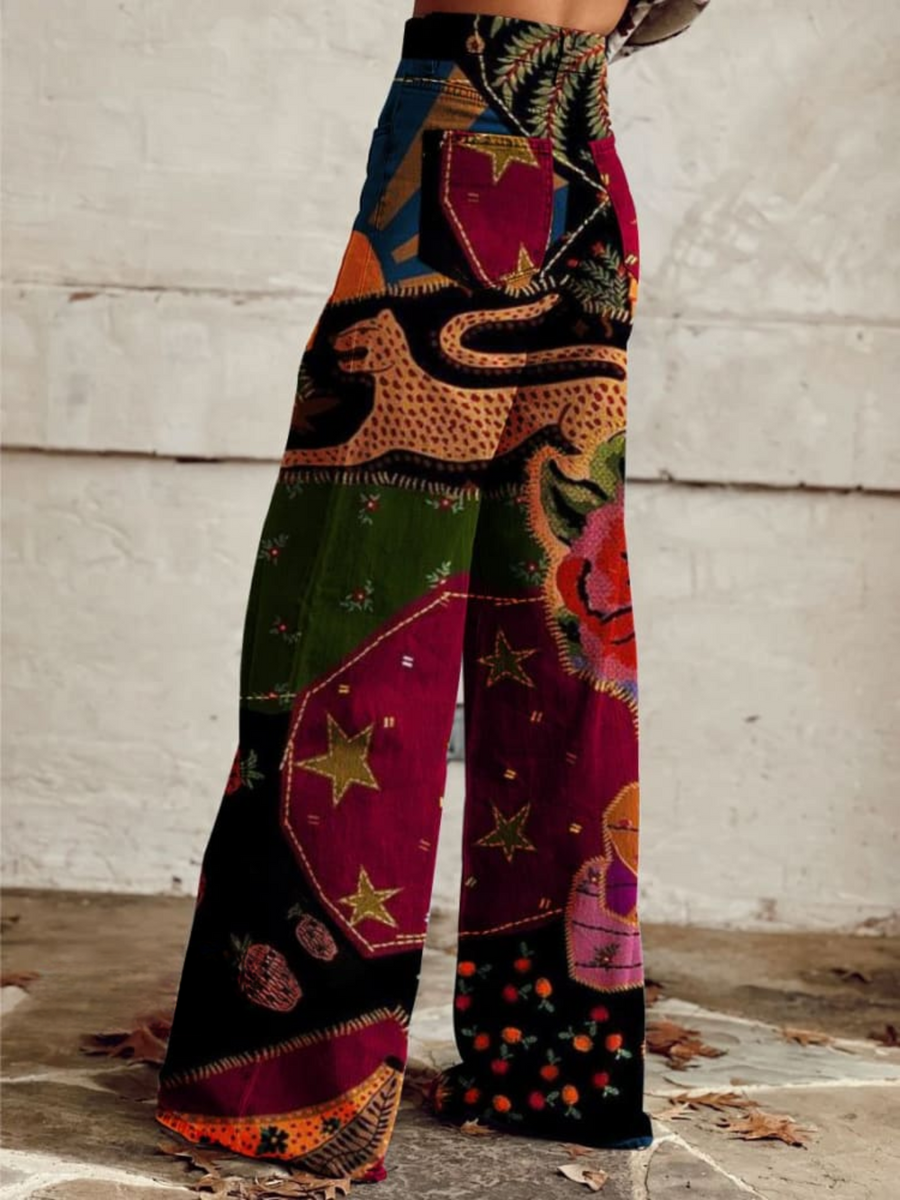 Olivia | Vintage Colourful Printed Wide Leg Pants