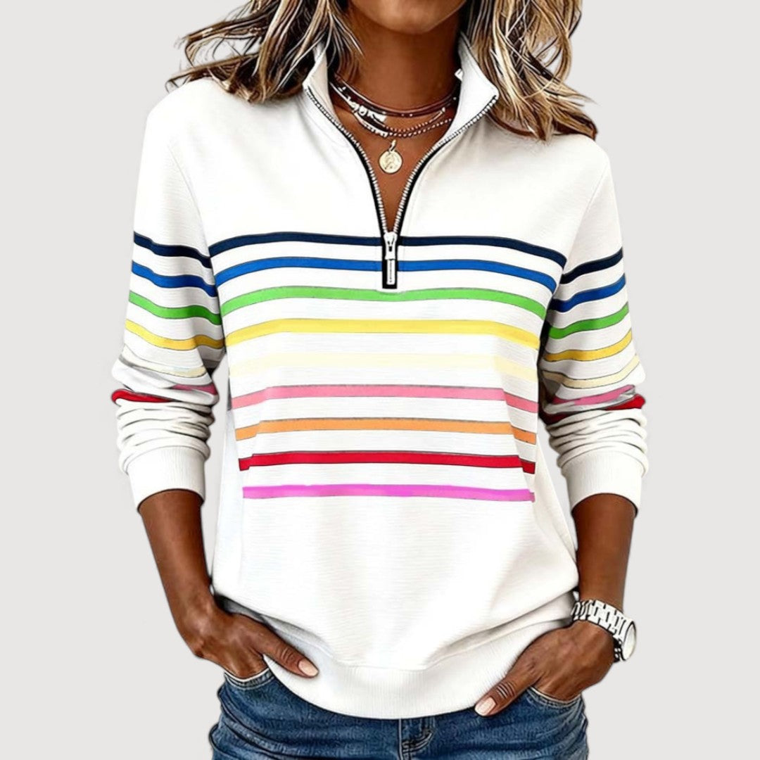 Megan | Striped Half-Zip Casual Top