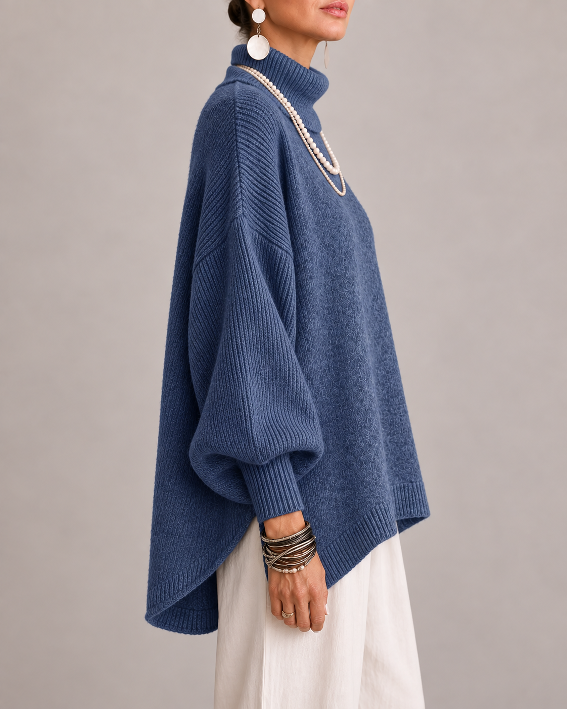 Lucienne | Oversized Turtleneck Sweater with Ribbed Sleeves for Women