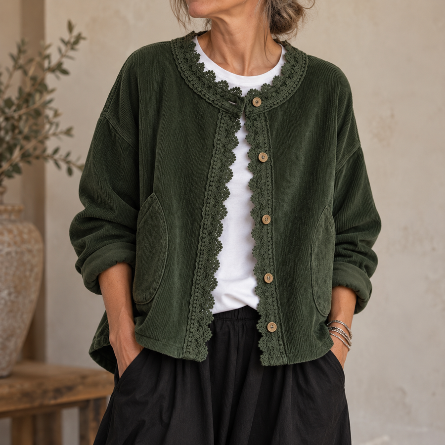 Maeve | Lace-Trim Corduroy Cardigan