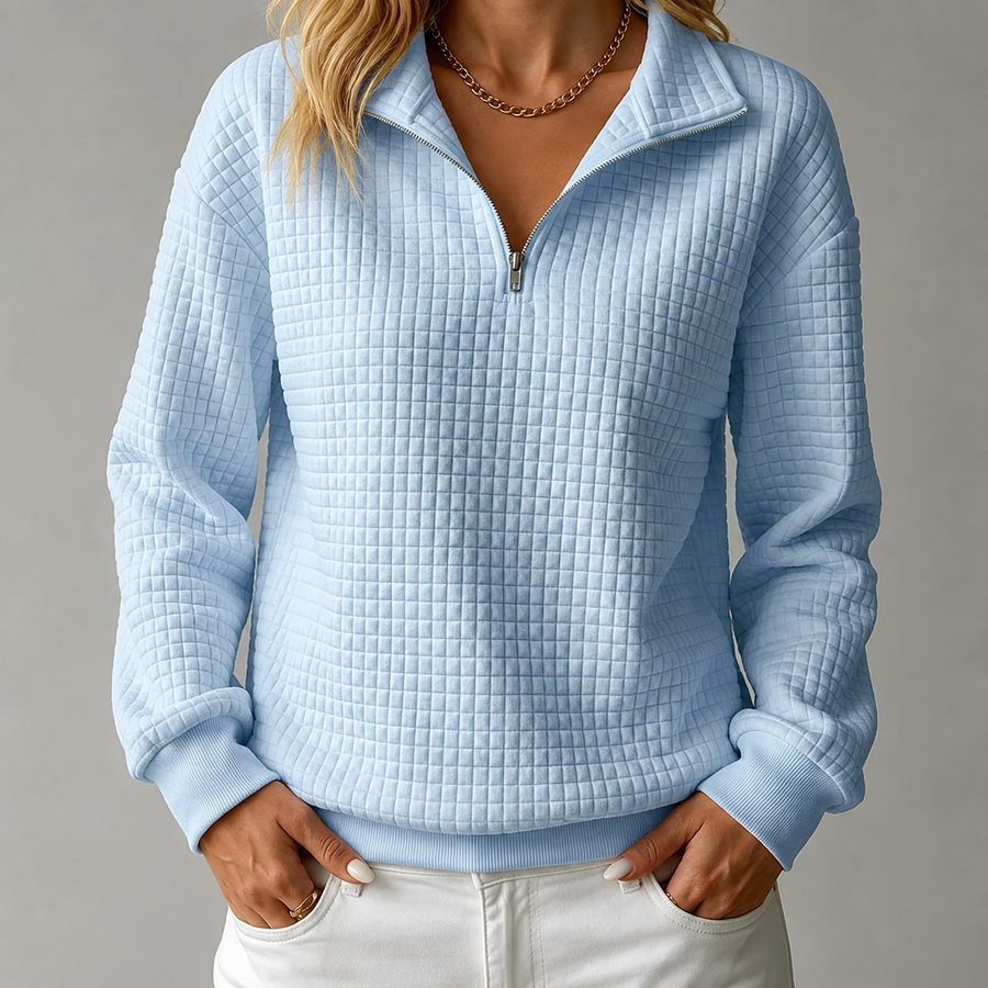 Elowen | Waffle-Knit Quarter-Zip Sweatshirt for Women
