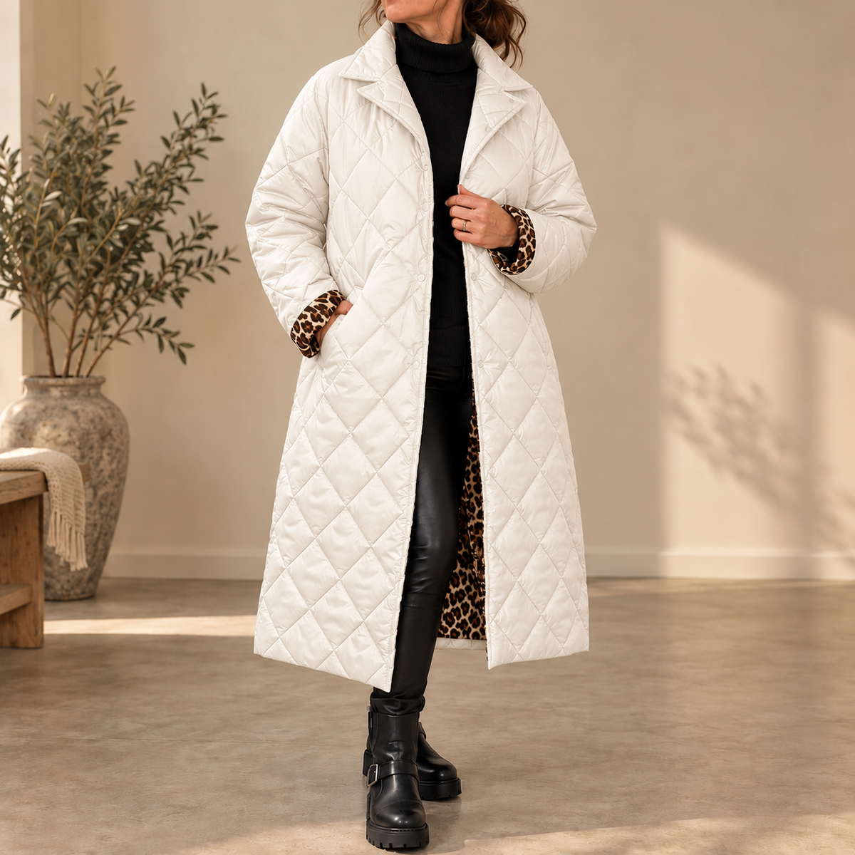 Kendall | Quilted Leopard-Lined Coat