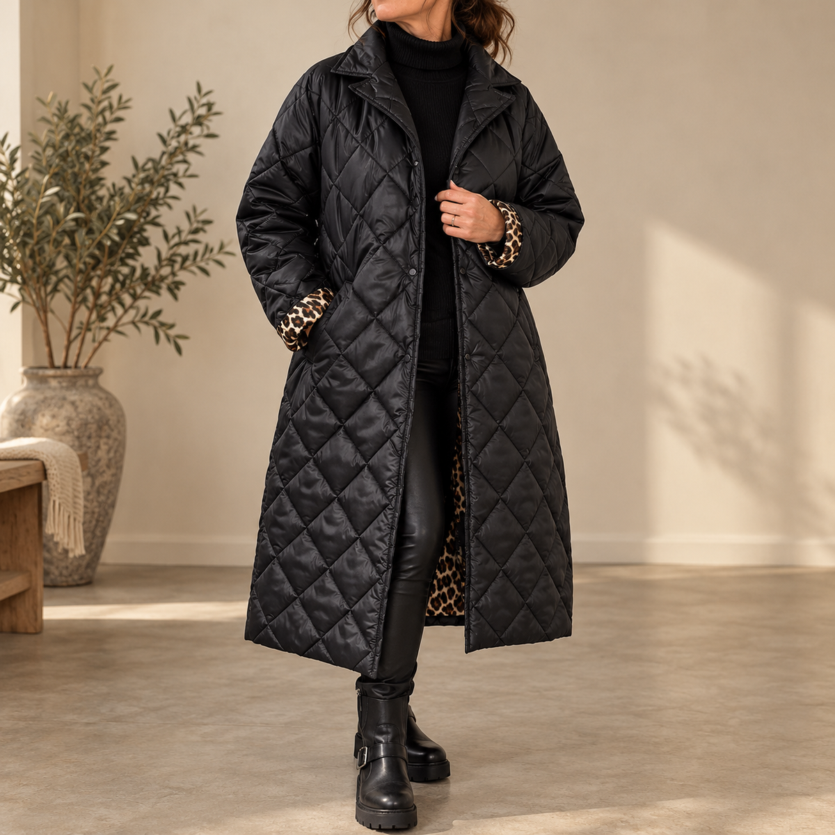Kendall | Quilted Leopard-Lined Coat