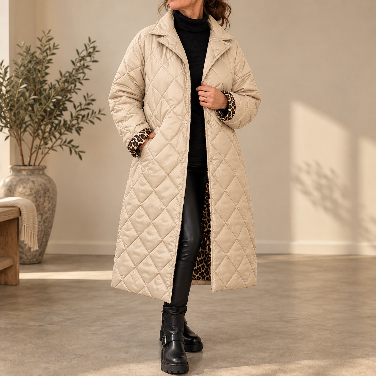 Kendall | Quilted Leopard-Lined Coat
