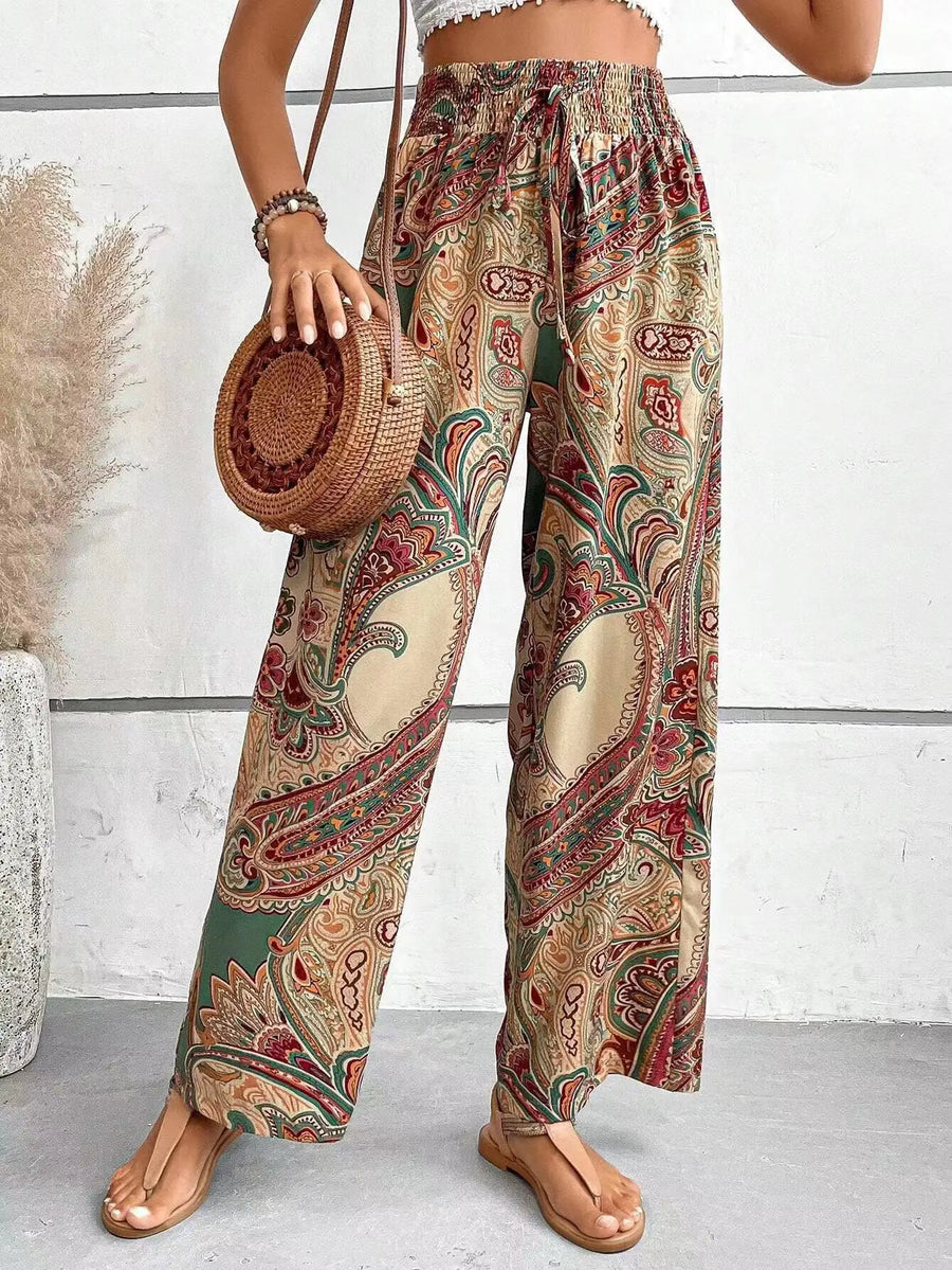 Olivia | Vintage Printed Wide-leg Pants