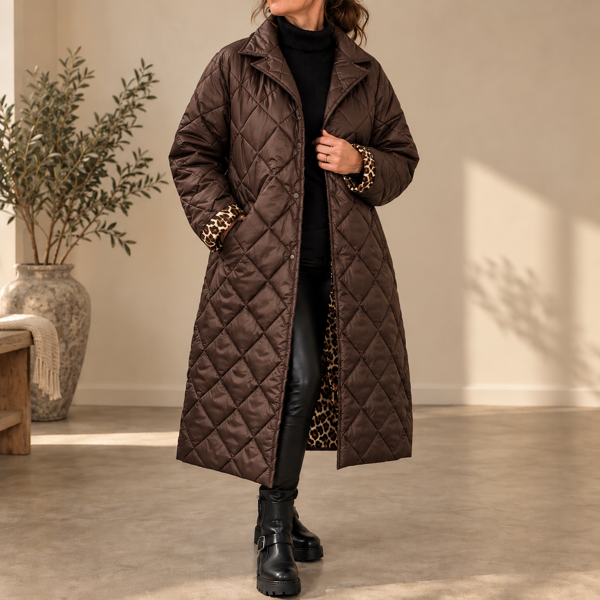 Kendall | Quilted Leopard-Lined Coat