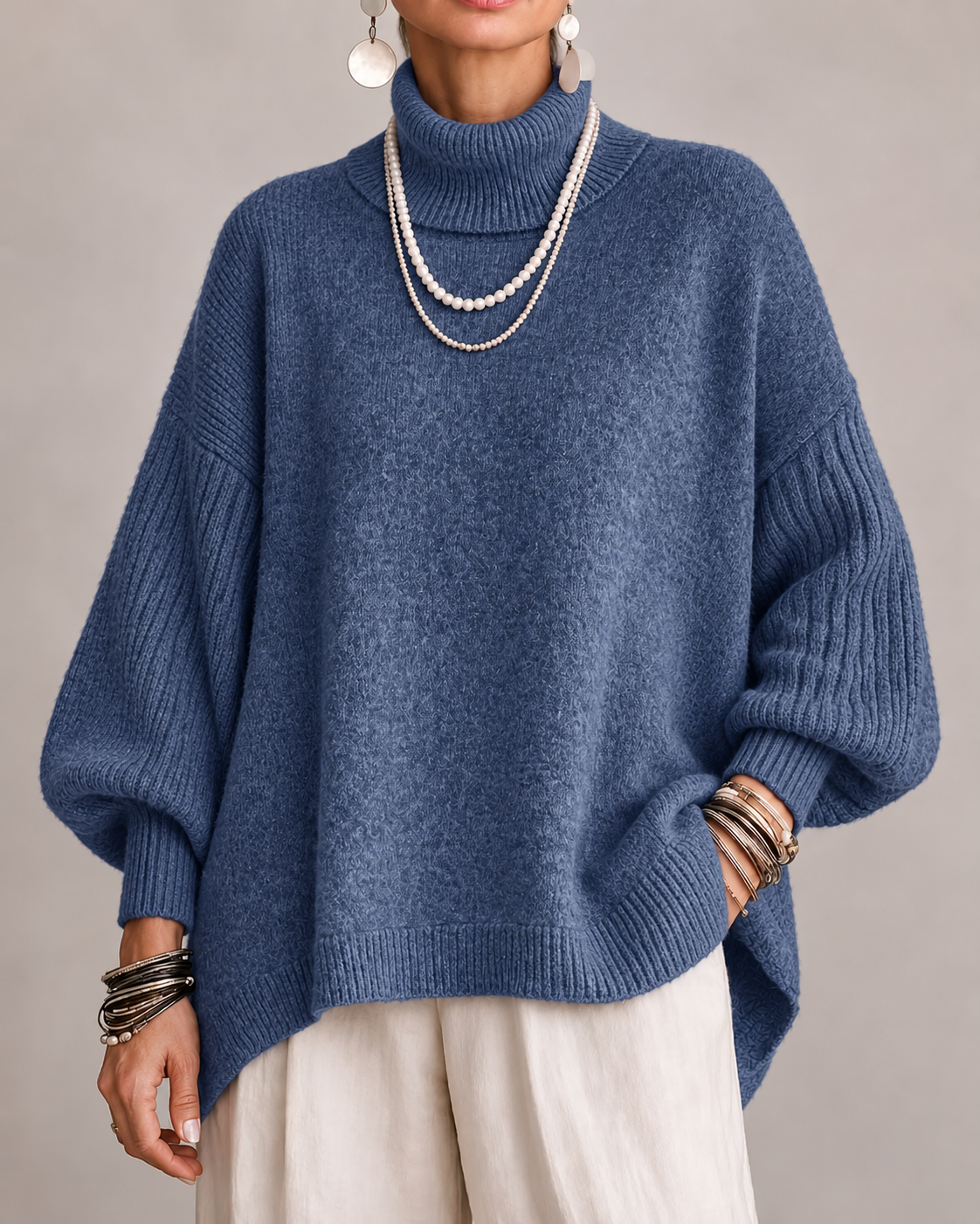 Lucienne | Oversized Turtleneck Sweater with Ribbed Sleeves for Women