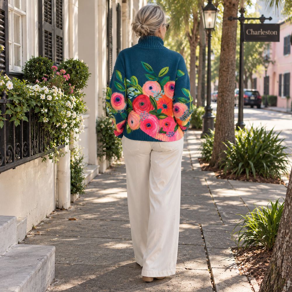 Alice | Floral Embroidered Turtleneck Sweater for Women