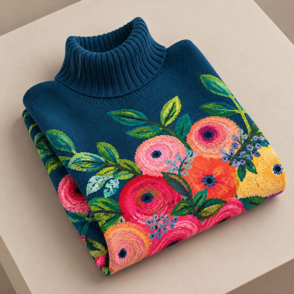 Alice | Floral Embroidered Turtleneck Sweater for Women