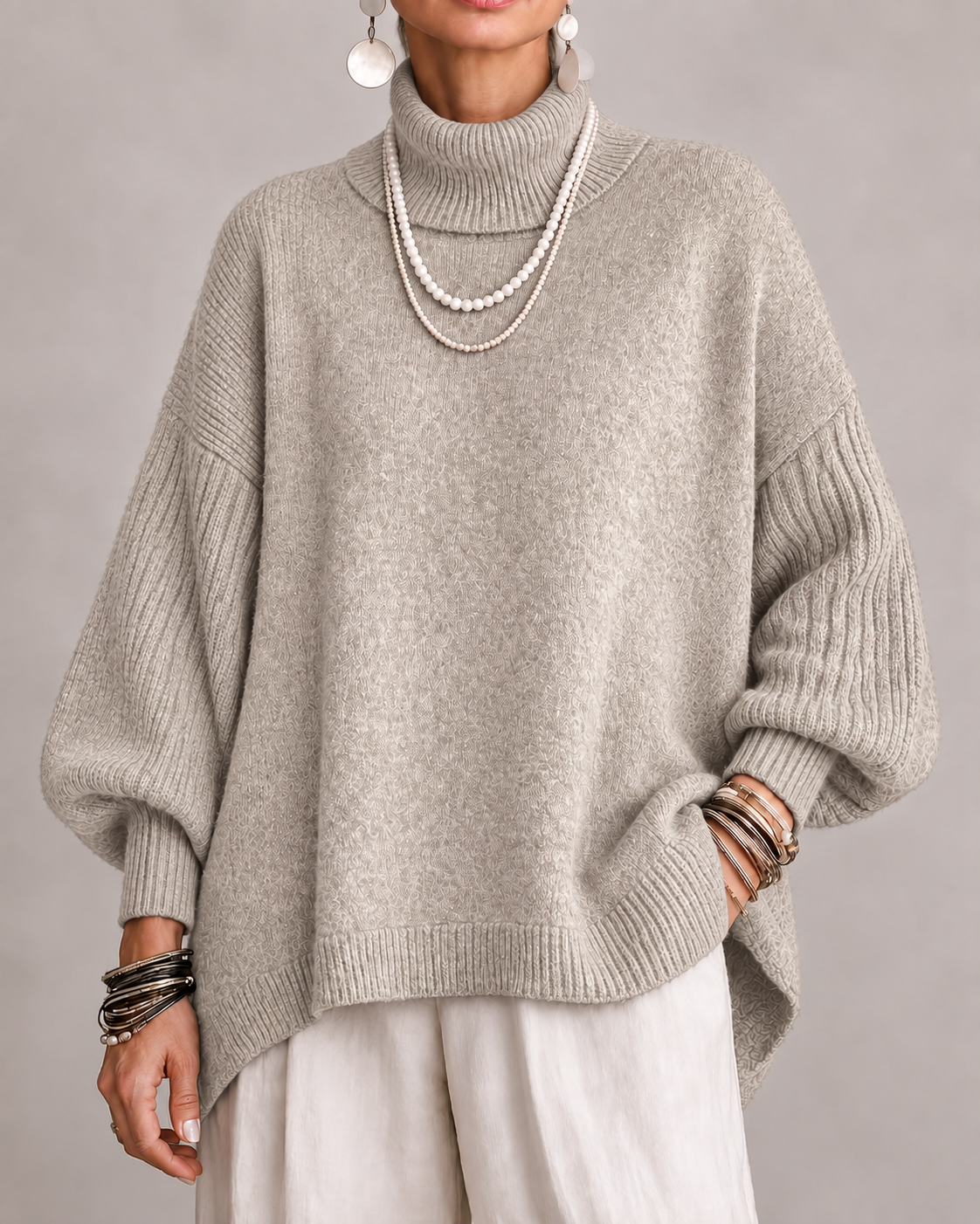Lucienne | Oversized Turtleneck Sweater with Ribbed Sleeves for Women