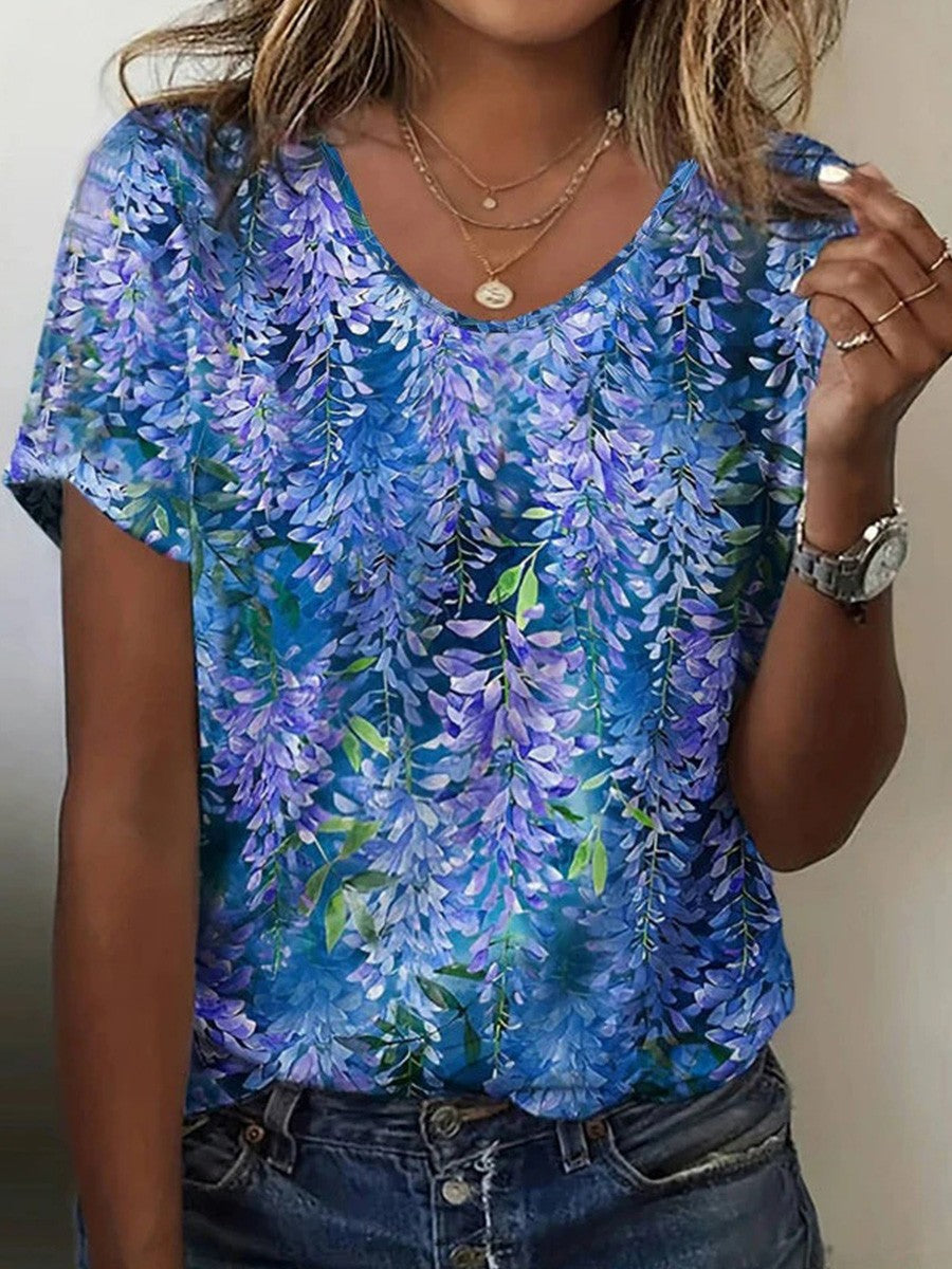 Loose  Floral Print Short Sleeve T-Shirt