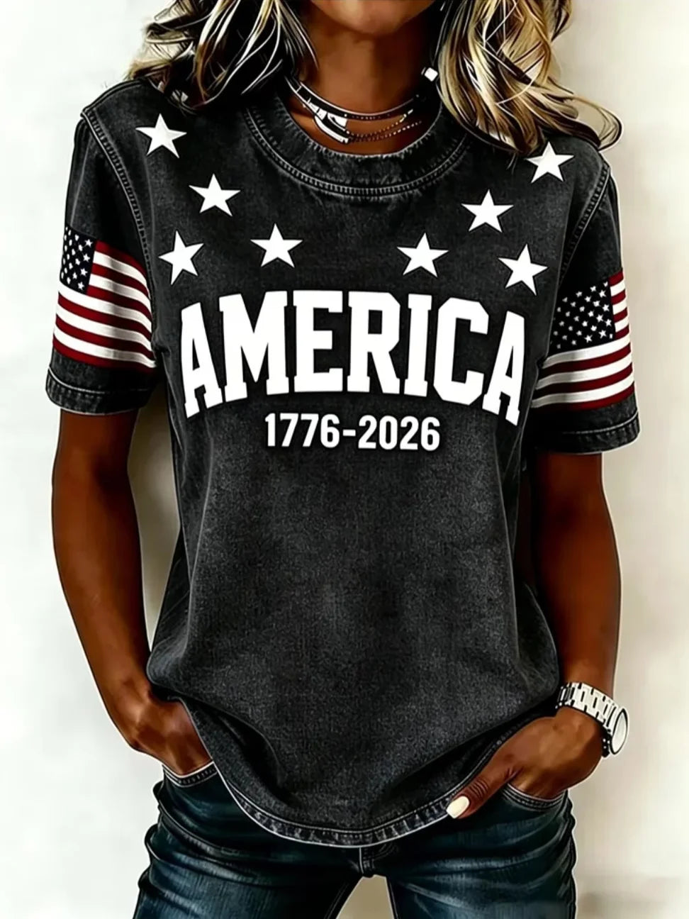Women's Independence Day America Print Casual T-Shirts