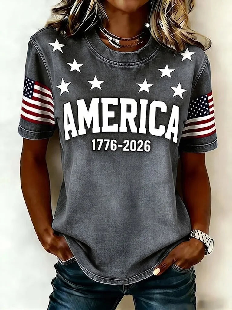 Women's Independence Day America Print Casual T-Shirts