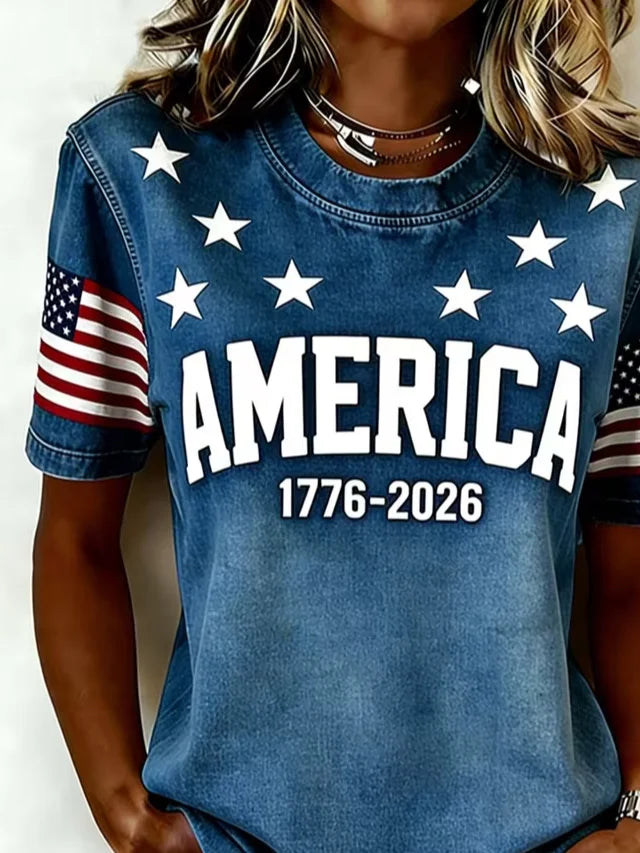 Women's Independence Day America Print Casual T-Shirts