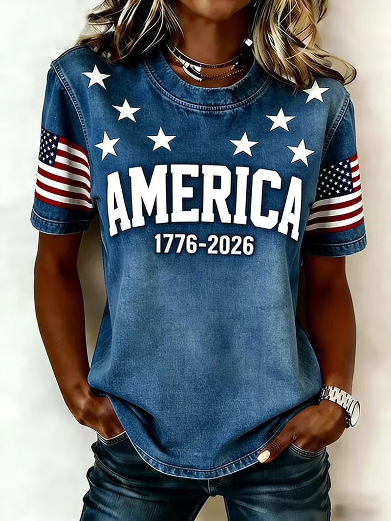 Women's Independence Day America Print Casual T-Shirts