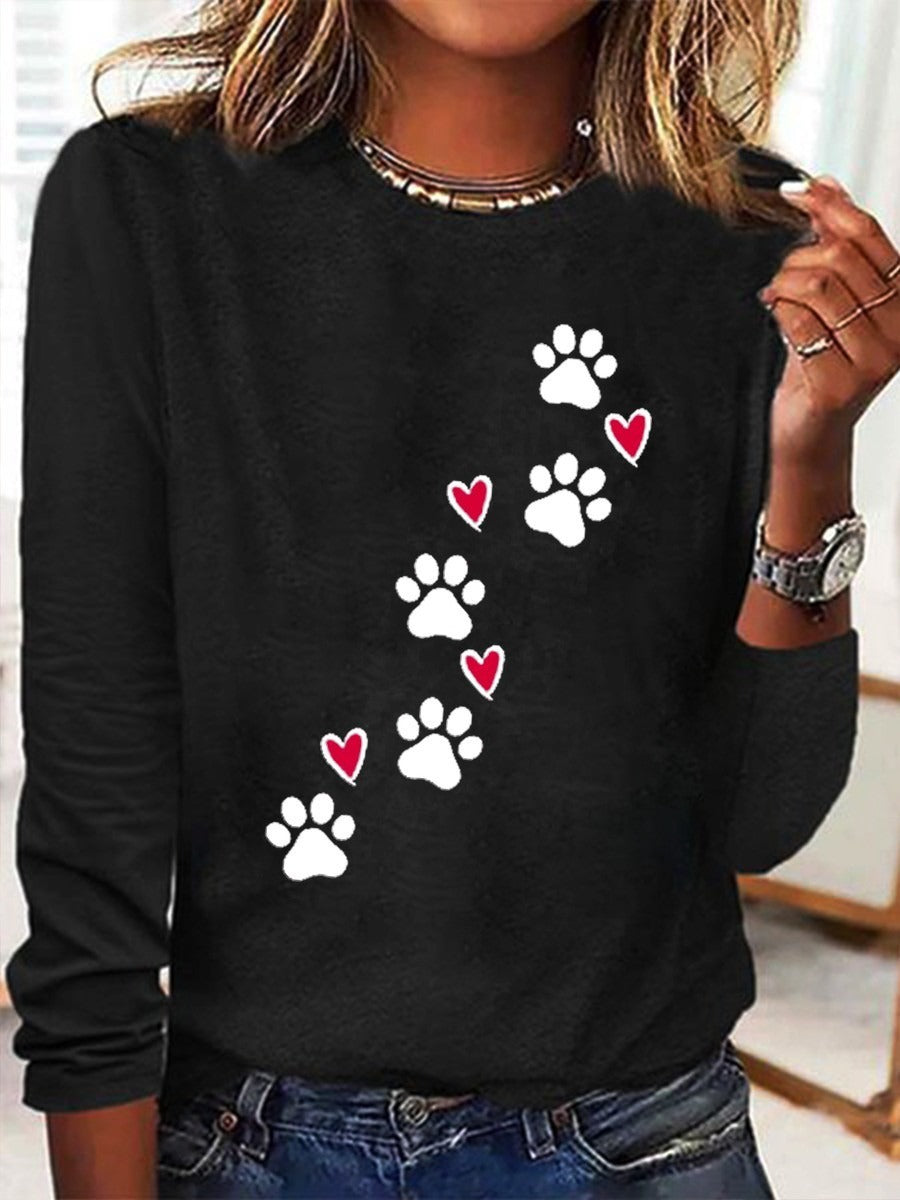 Heart Dog V-Neck Long Sleeve Shirt  Fun Text Print