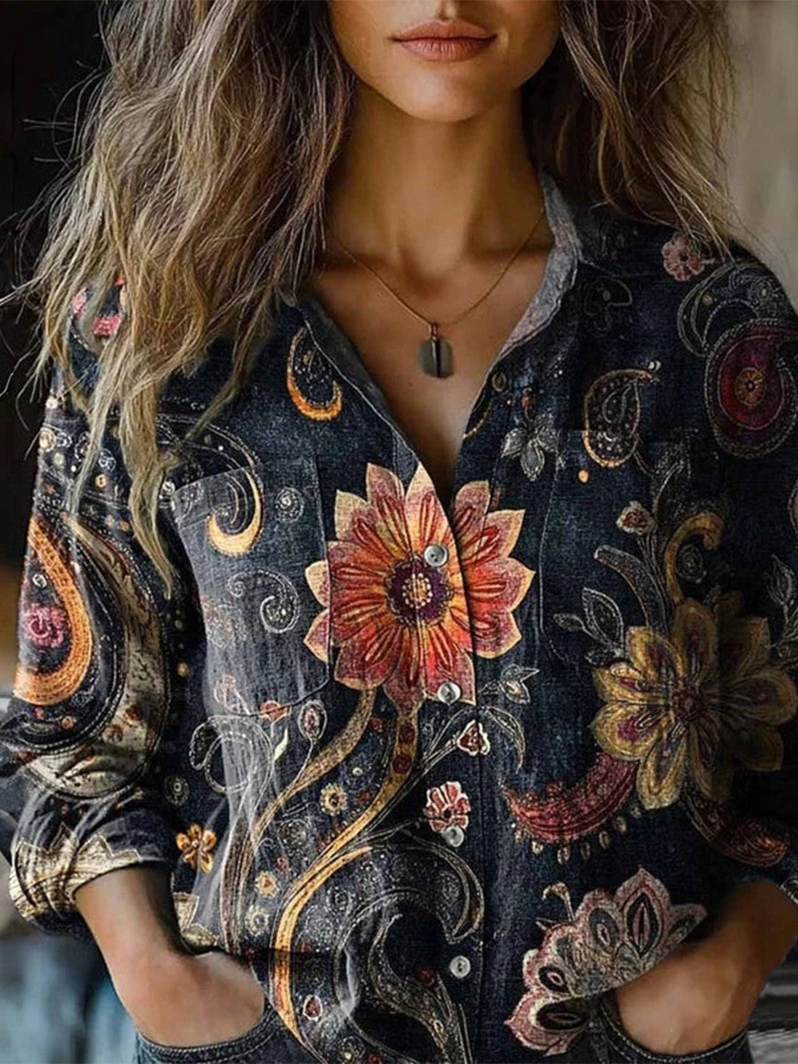 Vintage Floral Print Chic Blouse