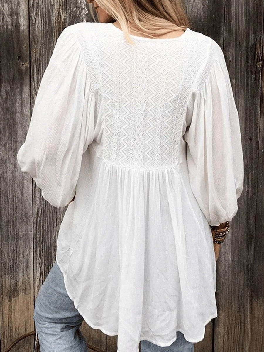Retro Ruffled V-neck Puff Sleeve Top