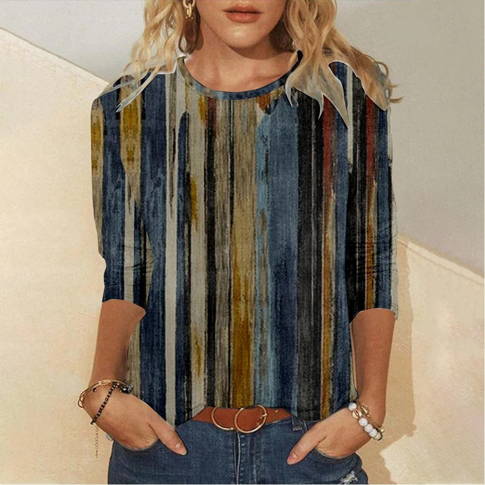 Striped Crew Neck Long Sleeve Comfy T-shirt