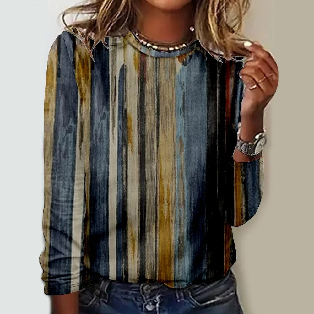 Striped Crew Neck Long Sleeve Comfy T-shirt