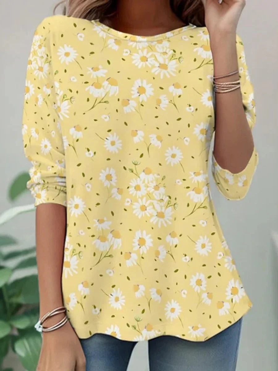 Floral Print Round Neck Long Sleeve T-Shirt