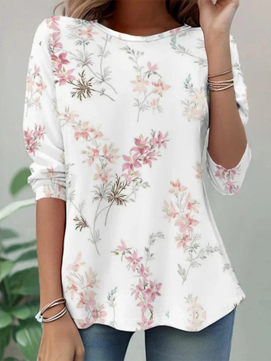 Floral Round Neck Long Sleeve T-Shirt