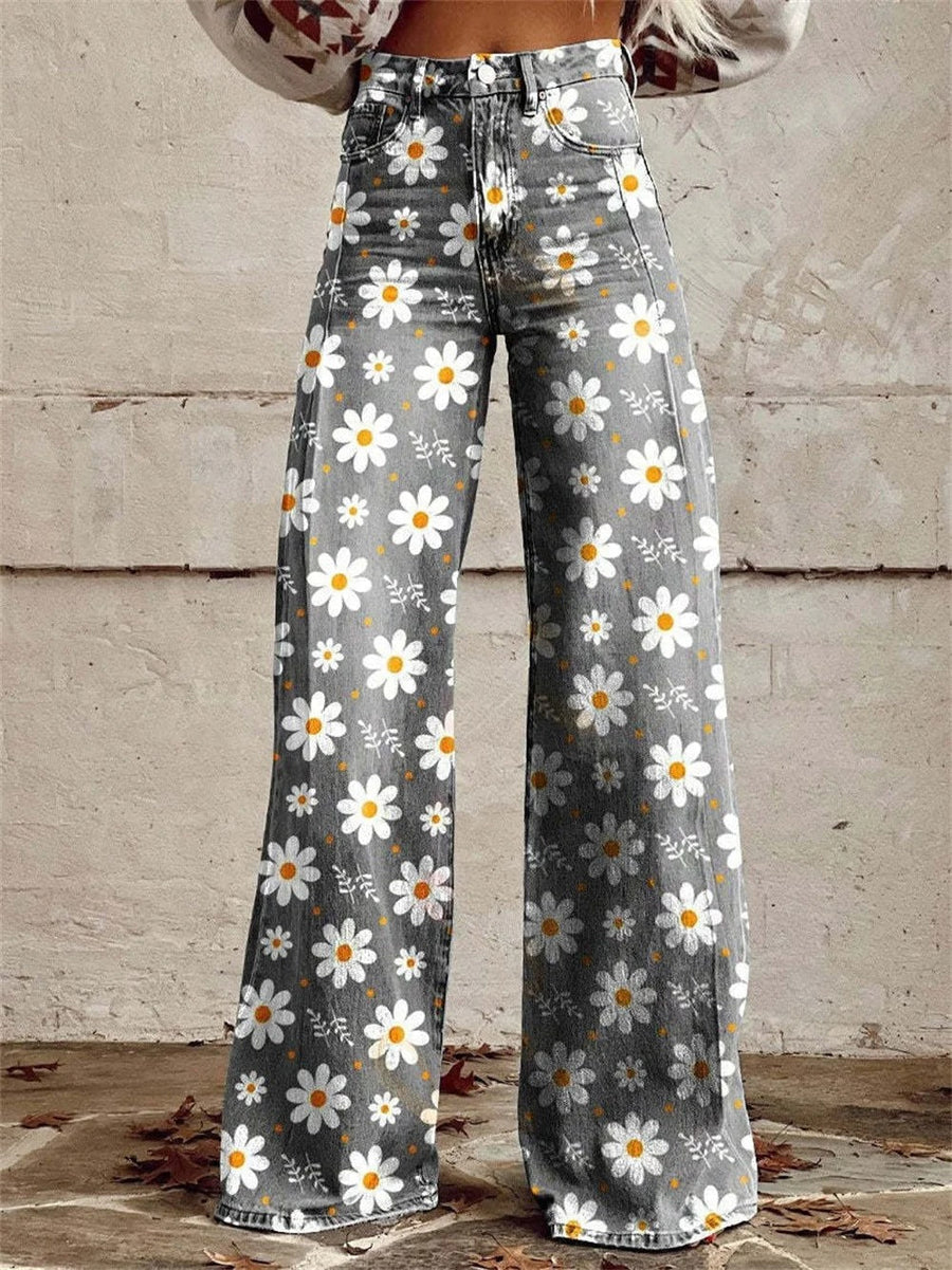 Charlotte | Comfortable Colourful Floral Print Wide Leg Pants