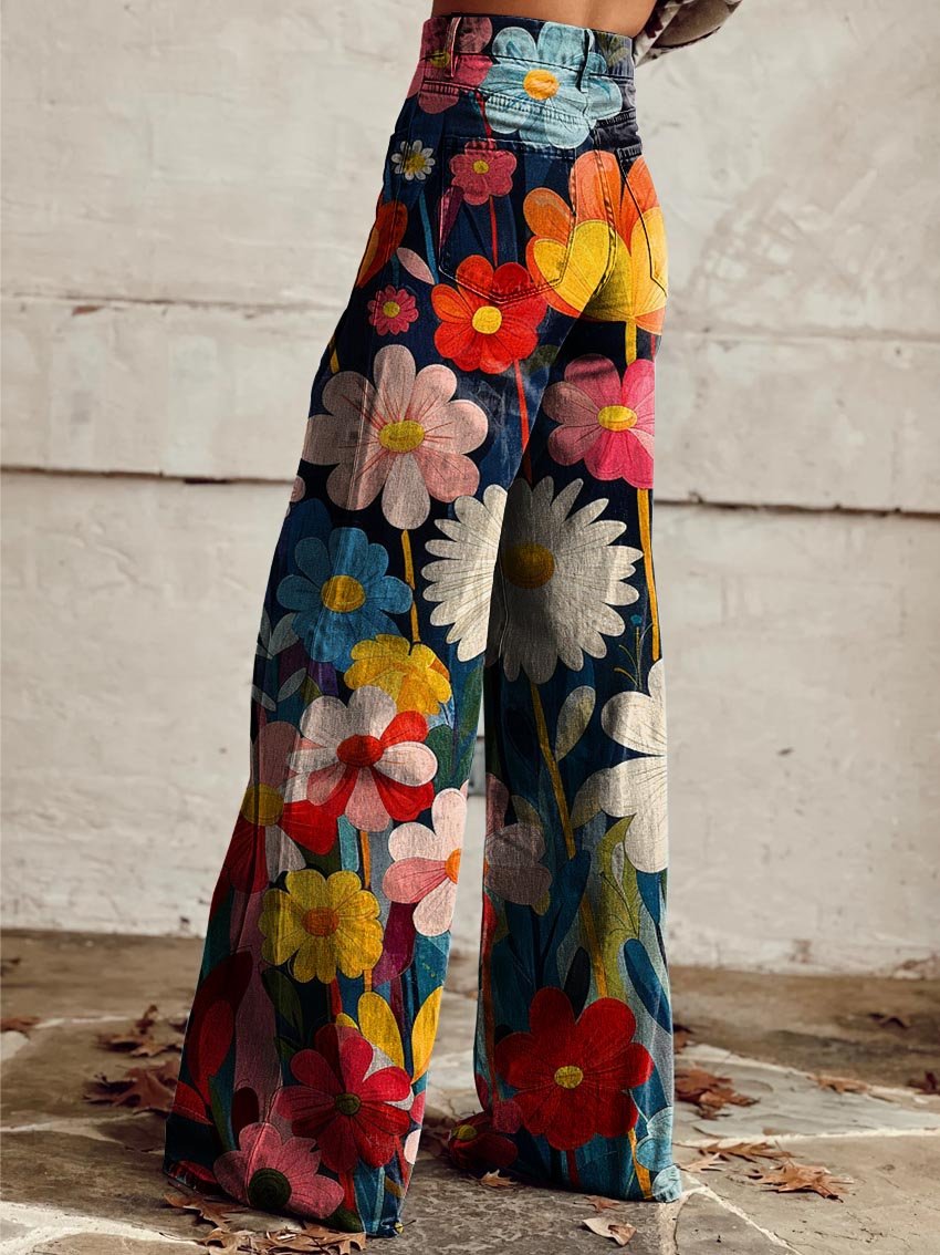 Harper | Comfortable Colorful Floral Print Wide Leg Pants