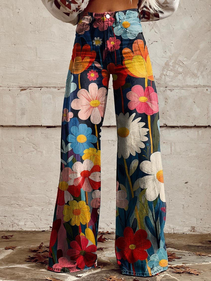 Harper | Comfortable Colorful Floral Print Wide Leg Pants