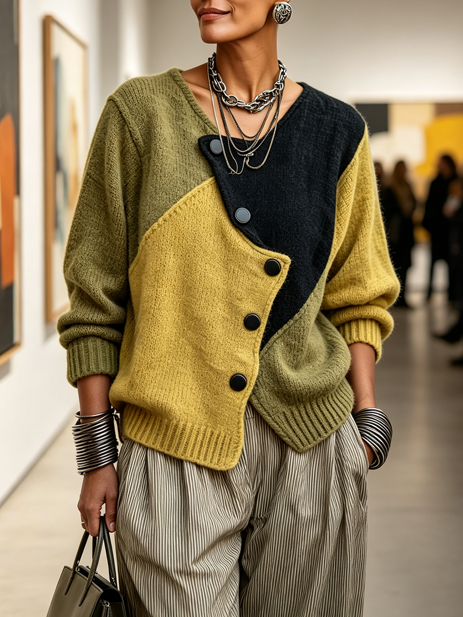 Giulia | Asymmetric Colour-Block Knit Sweater for Women